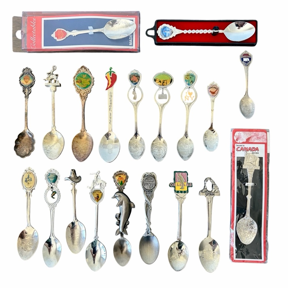 20 Vintage SilverTone Silverware US State Flatware Lot Antique Collectible Spoon